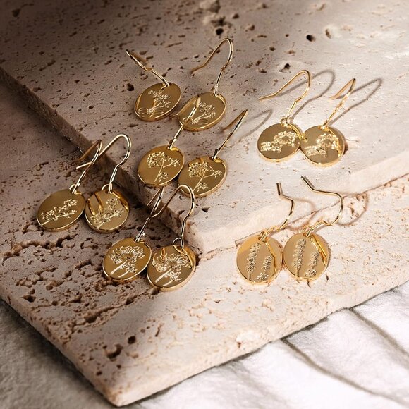 Dainty14K Gold Plated Cosmos Small Drop Chain Hoops Trendy Earring Set for Women - Picture 7 of 9